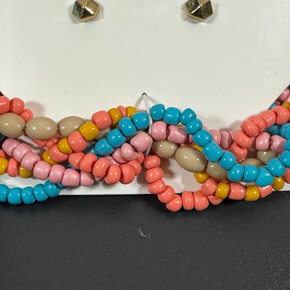Indigo Authority Chunky Pastel Beaded Bracelet & Gold Stud Earrings NWT - Picture 4 of 7